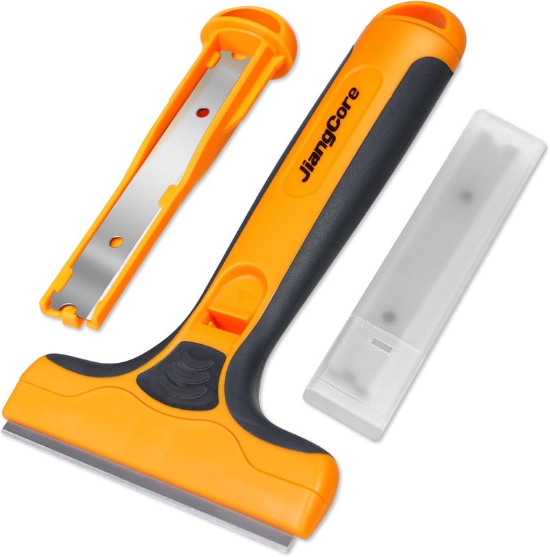 JiangCore Wide Razor Blade Scraper Tool – 4" Scraper Tool with 15 Extra Replacement SK5 Blades,Glass Cleaner for Stove Tops, Windows, Paint Removal and Adhesive Residues - Image 1